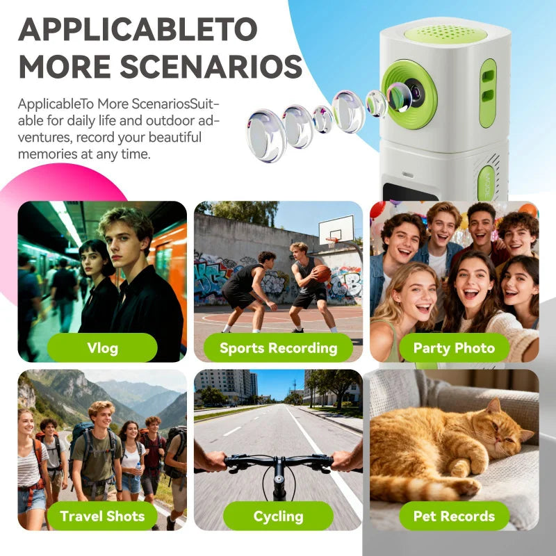 Lenovo 2K Sports Camcorder Lipstick Mini Camera 230° Rotatable Lens Compact Portable LCD Screen For Students Outdoor Photography
