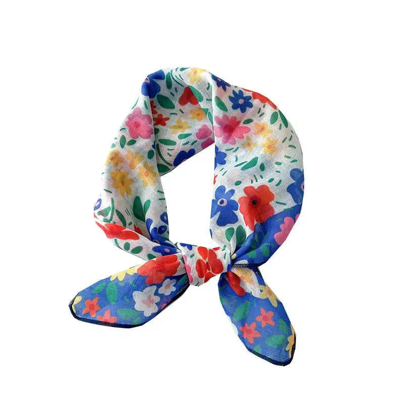 Sunscreen Head Scarf Cotton Linen Square Scarf Women Floral Peach Neck Scarf Fashion Decorative Neckerchief Hairband 58*58cm