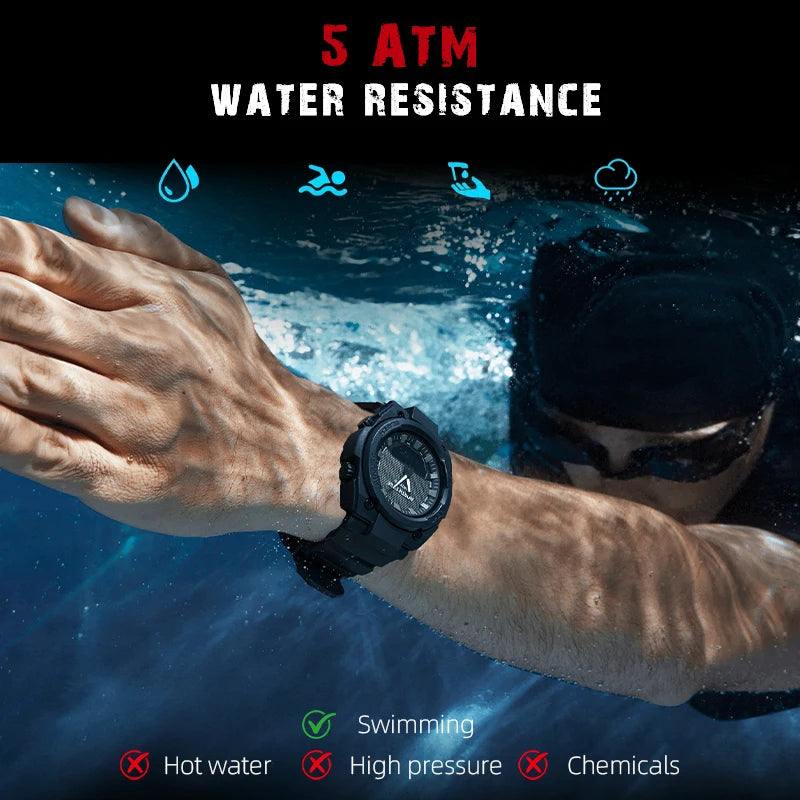 NORTH EDGE FORTRESS Men's Sports Watches Stopwatch Men's Digital Watches World Time Wristwatch relógios masculino Waterproof 50M
