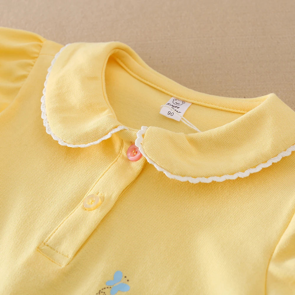 Girls Shirt 2025 New Children's Baby Short-sleeved Top Young Girls Cute Cotton Clothes for 2-6 Ages Kids