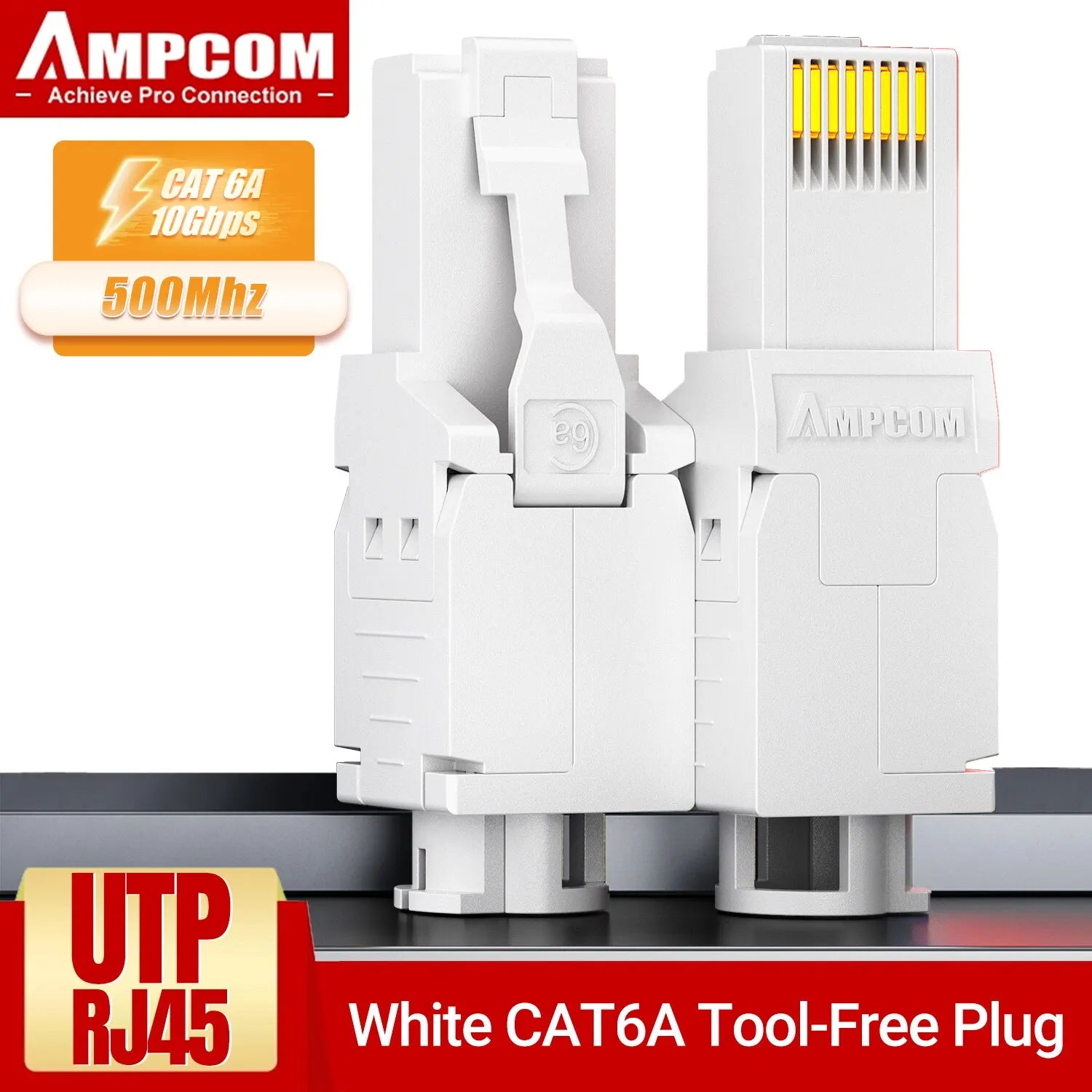 AMPCOM RJ45 Connectors Modular Plug, Cat6 Cat6A UTP Stecker Network Toolless Connector Ethernet Plugs Cable Internet Tools Free