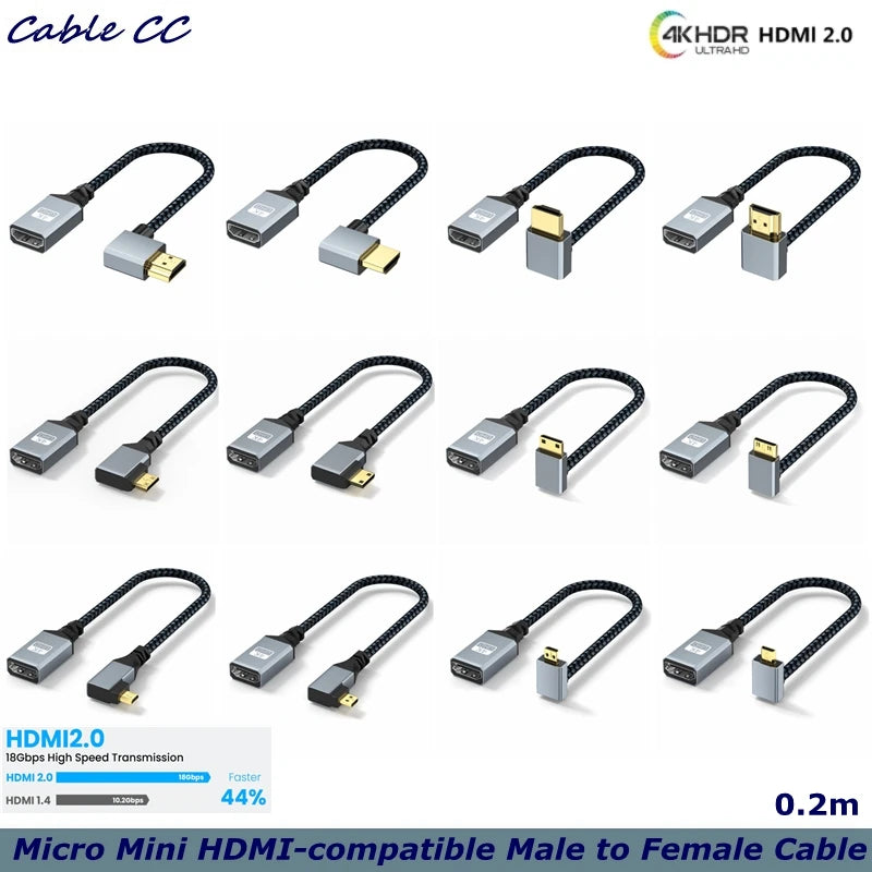 4K60Hz HDMI-Compatible Male To Female Extension Cable Micro/Mini HDMI-Compatible adapter Extender Wire Cord left/right/up/down