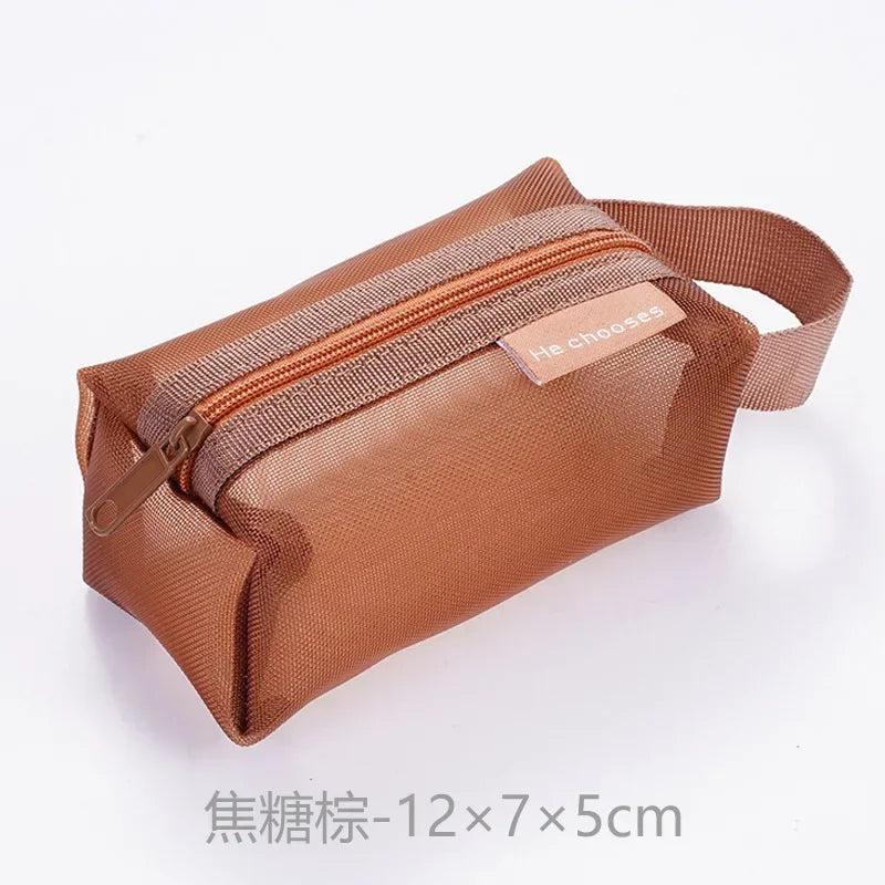 Mini Clear Nylon Mesh zipper Cosmetic Bags Cute Women Small Lipstick Makeup Bags Pouch Data Line Key Earphone Organizer Case