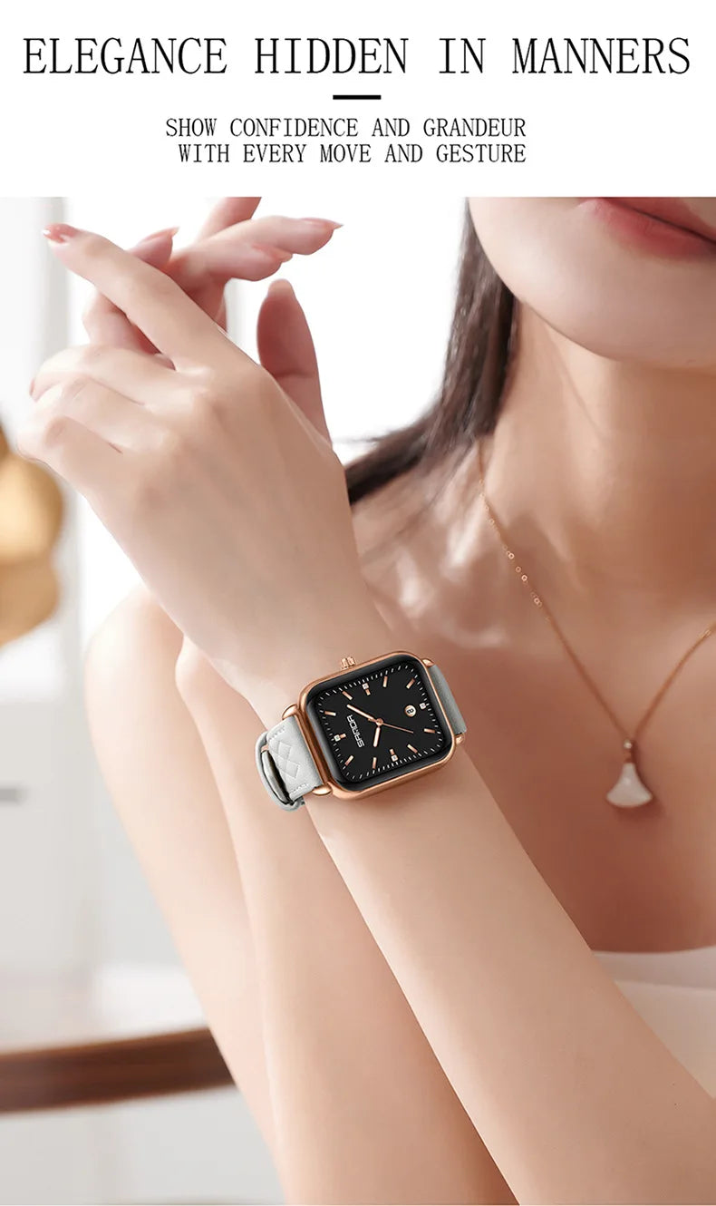 SANDA 1134 Women's Square Quartz Watch Black Fashion Crystal Waterproof Date Pointer Wristwatches for Ladies Watches Gift