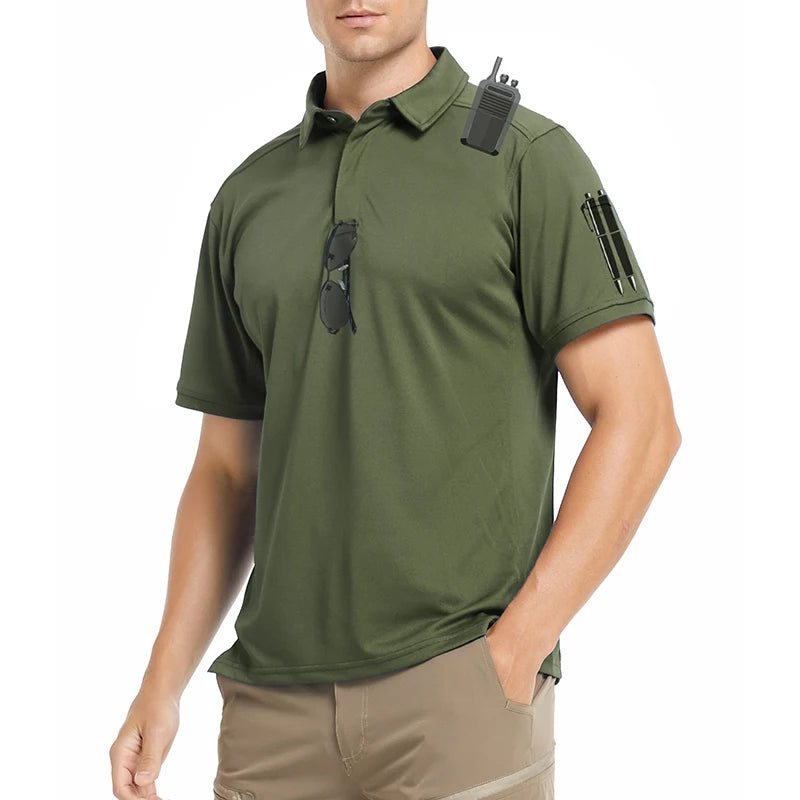 Men's Short Sleeve Tactical Shirt Casual Performance Lightweight Polo Shirt Summer Outdoor Fishing Hiking Golf Shirt USA Size
