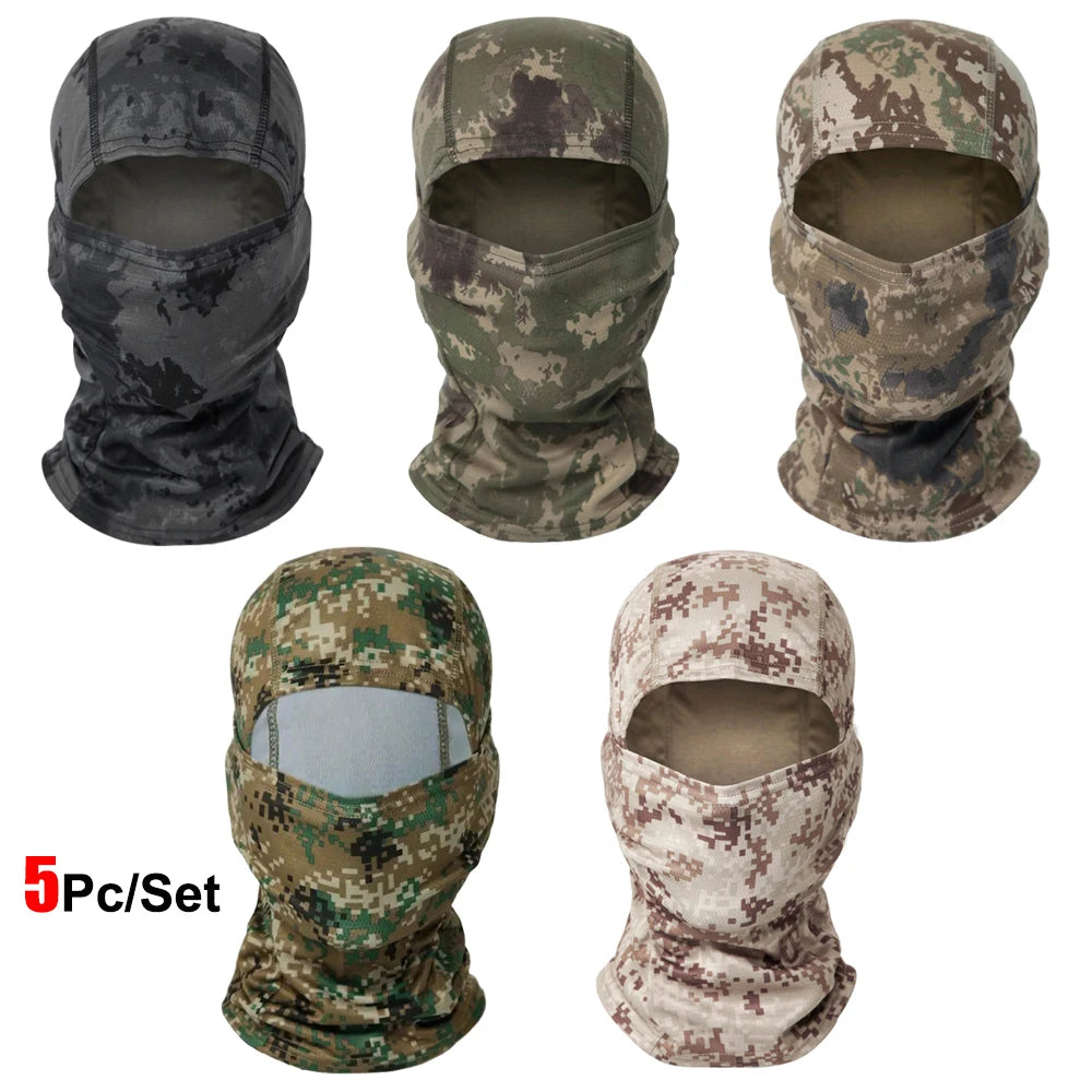 5Pcs/Set Camouflage Balaclava Hat Cycling Full Face Mask Multi Functional Scarf Headscarf Motorcycle Bike Skiing Helmet Lining