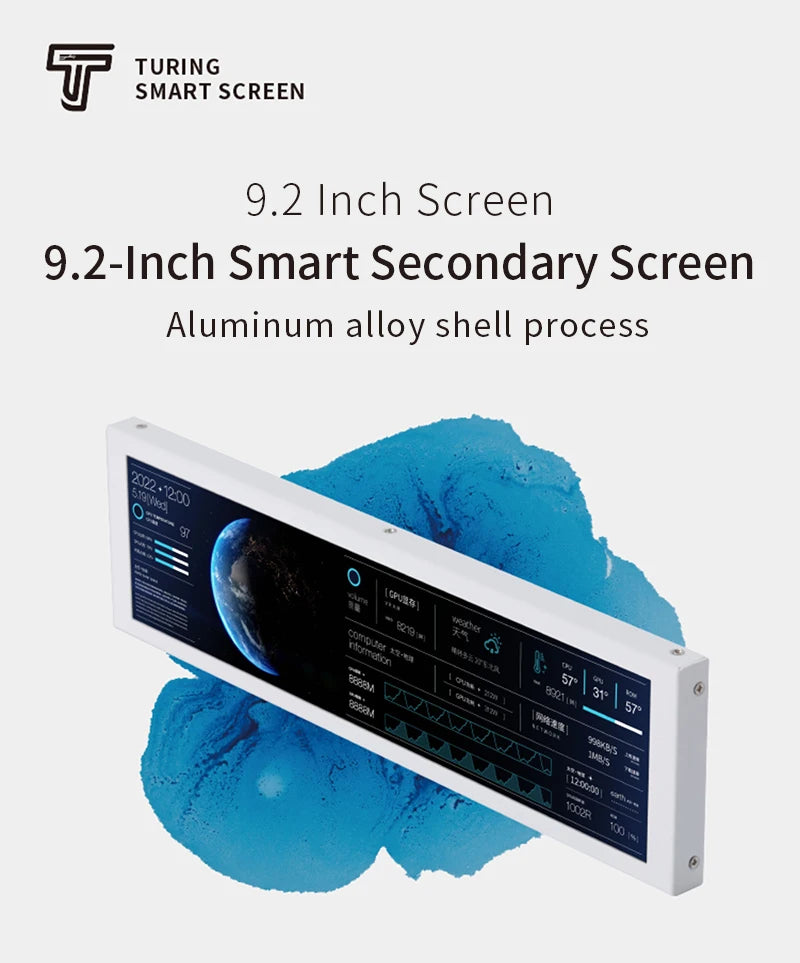 TURZX 9.2 Inch Type-C Chassis Secondary Screen 1920*462 IPS Display CPU GPU RAM HDD Weather Monitor LCD No AIDA64 USD Display