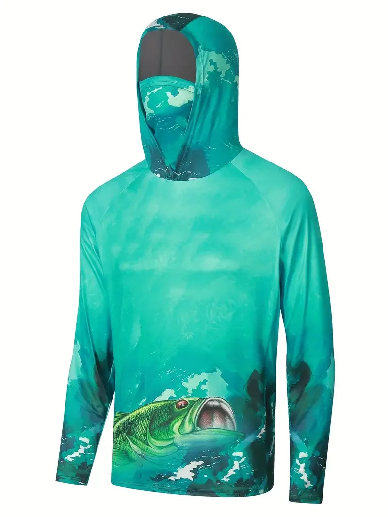 2024 Hooded Face Mask Sun Protection UV Protection Grey camouflage Long Sleeved Hiking Sportswear Fishing Suit