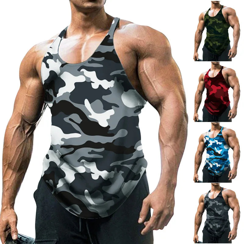 Camouflage Summer Fitness Tank Top Men Bodybuilding New Gyms Clothing Fitness Men Shirt Slim Fit Vests Mesh Singlets Muscle Tops