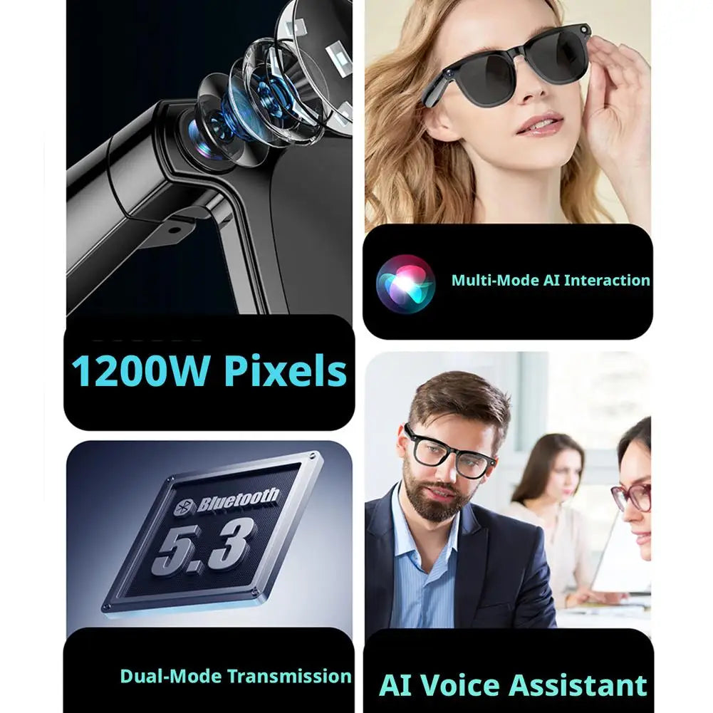 AI Glasses Smart Wearable 12 Megapixel Camera Video For Travel Recording 2K HD Hands Free Photo Capture Carry Gadget Tools