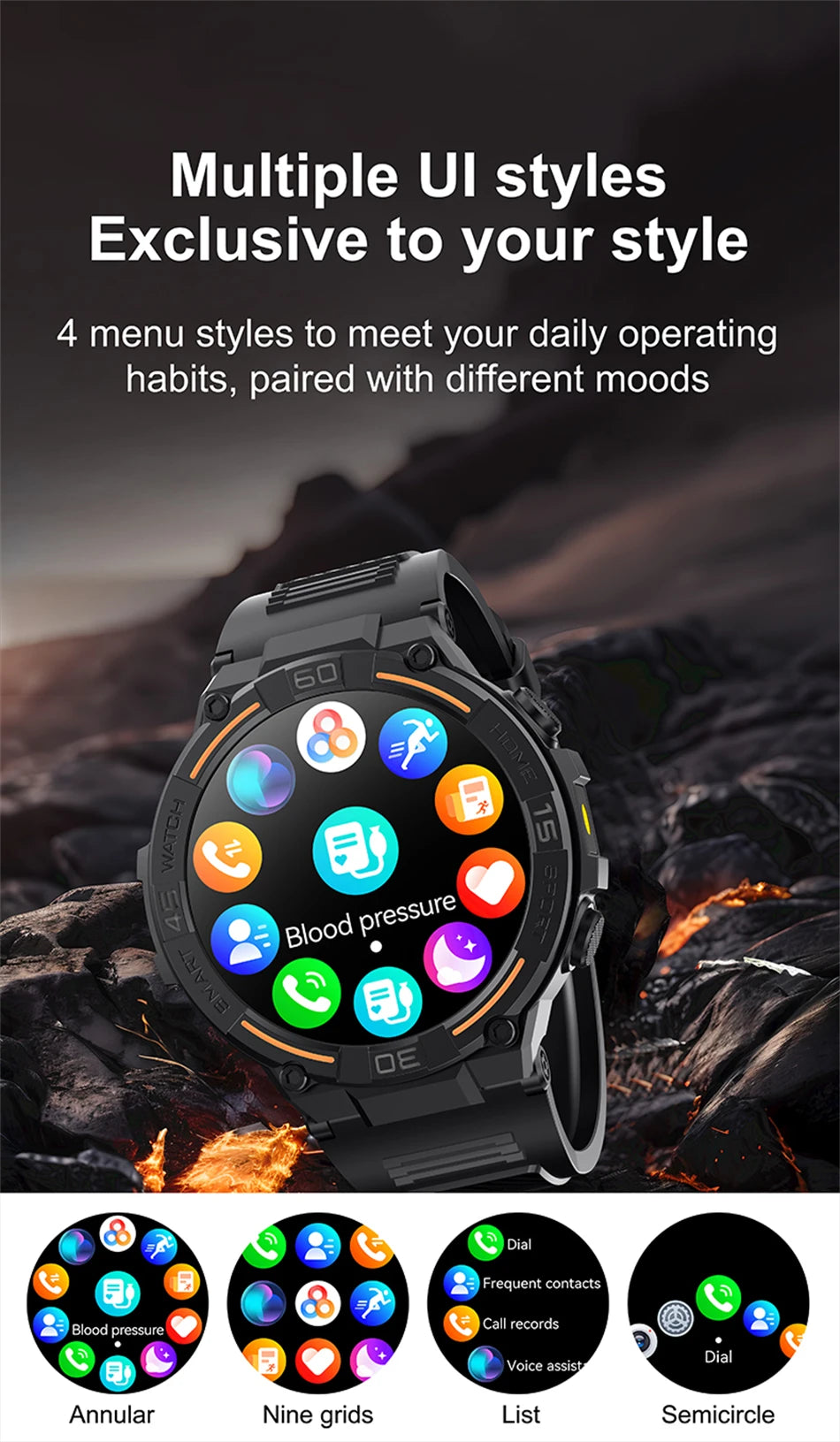 Outdoor Military Rugged Smartwatch Men GPS Sports Fitness Waterproof Watch Bluetooth Call with LED Lights Smart Watch