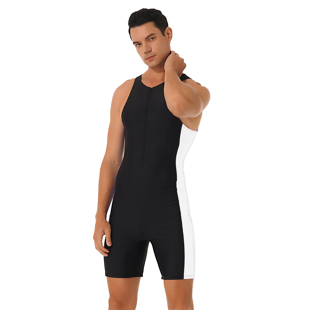 Men One-piece Swimwear Sleeveless Color Contrast Bodysuit Triathlon Wetsuit for Beach Pool Swimming Bathing Suits Male Swimsuits