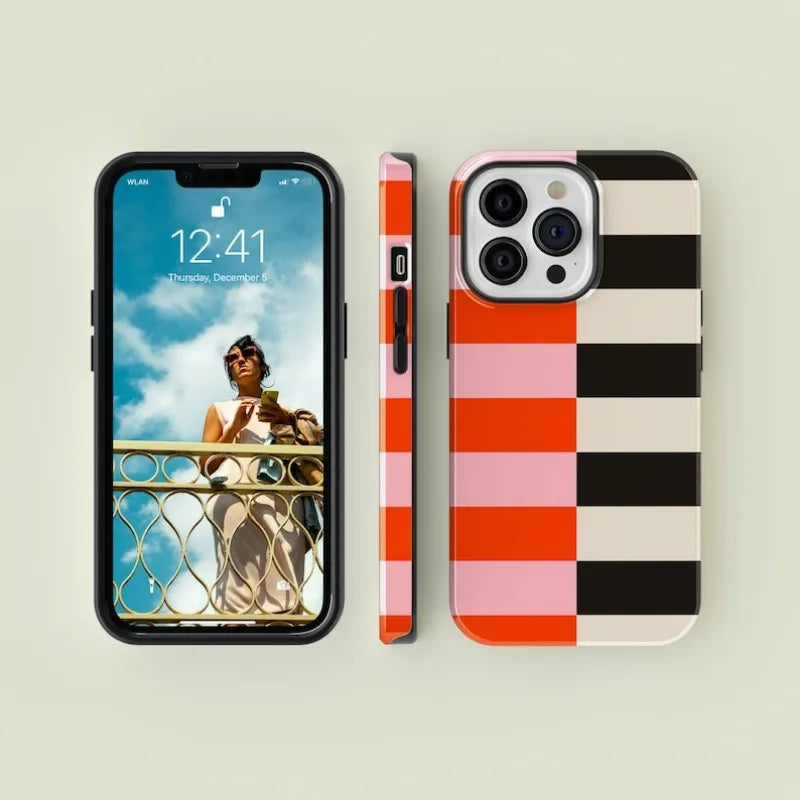 Striped Pink, Orange, Black   Case For IPHONE 16ProMax 15 14 13 12 11 PRO Plus Acrylic TPU Two in one Magnetic Phone Cases