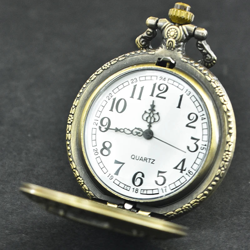 Steampunk Vintage Bronze Animal Horse Quartz Pocket Watch Necklace Pendant Clock Chain Men Women Chain Gift