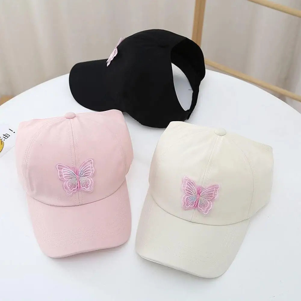 Summer Kids Baseball Caps Sun Protection Hollow High Ponytail Caps for Boys Girls Butterfly Print Outdoor Sunscreen Baseball Cap