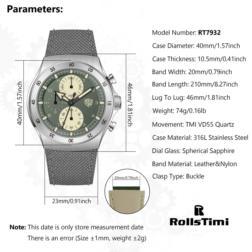 2026 RollsTimi new men's watch luxury men's quartz watch waterproof high-end men's sports chronograph VD55 stainless steel watch