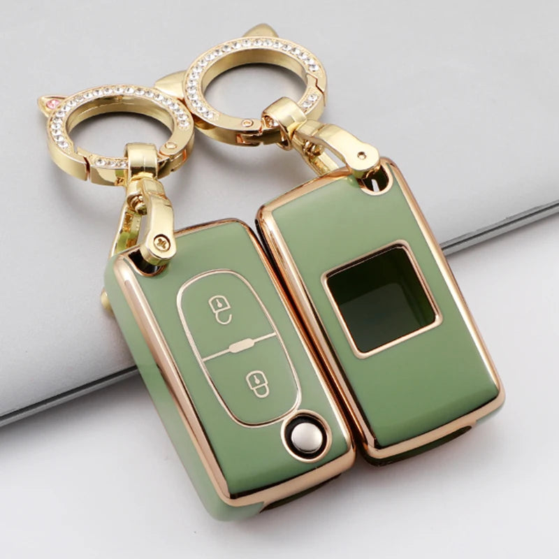 2 Button Folding Car Key Case for PEUGEOT 207 407 307 308 607 for Citroen C2 C4 C5 TPU Cover Fob Rubber Skin Protect Keychain