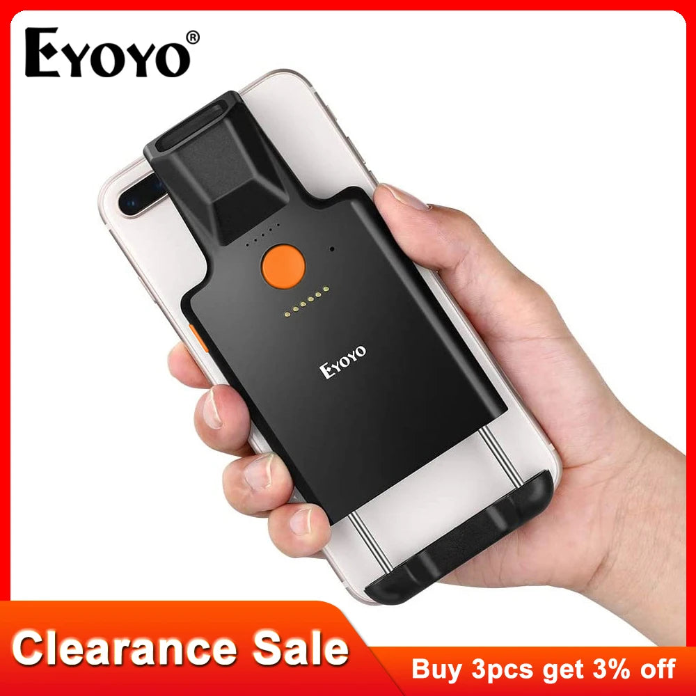 Eyoyo Clearance Sale EY-017LP Back Clip Phone Portable 1D Laser Bluetooth Barcode Scanner Fast Scanning UPC EAN Code39 Code128