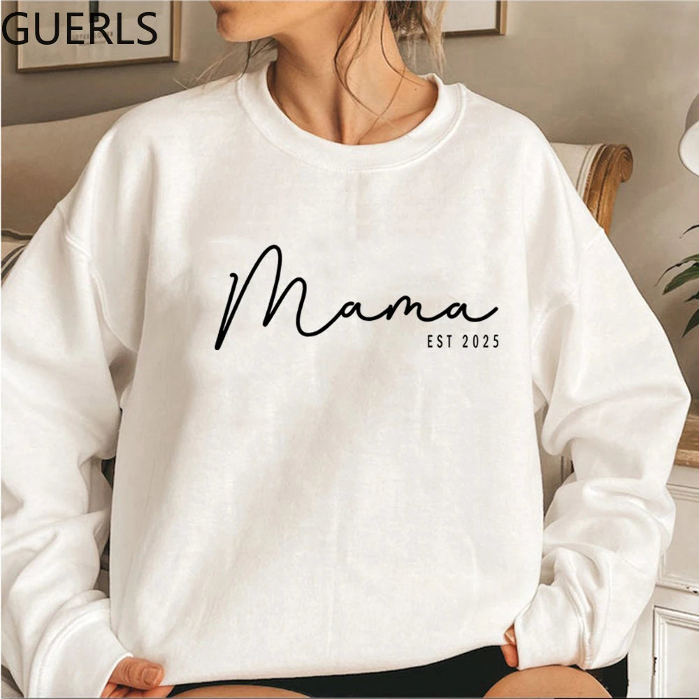 Mama Est Sweatshirt Custom Mama Est 2025 Sweatshirt Custom Mom Sweatshirts Women Hoodies Long Sleeve Crewneck Sweater Mom Gift