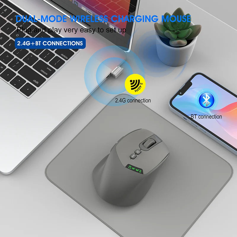 T02 Pro Wireless Mouse OLED Display,Dual Bluetooth/USB Connection,Quiet Design and Compatible with PC/Notebook