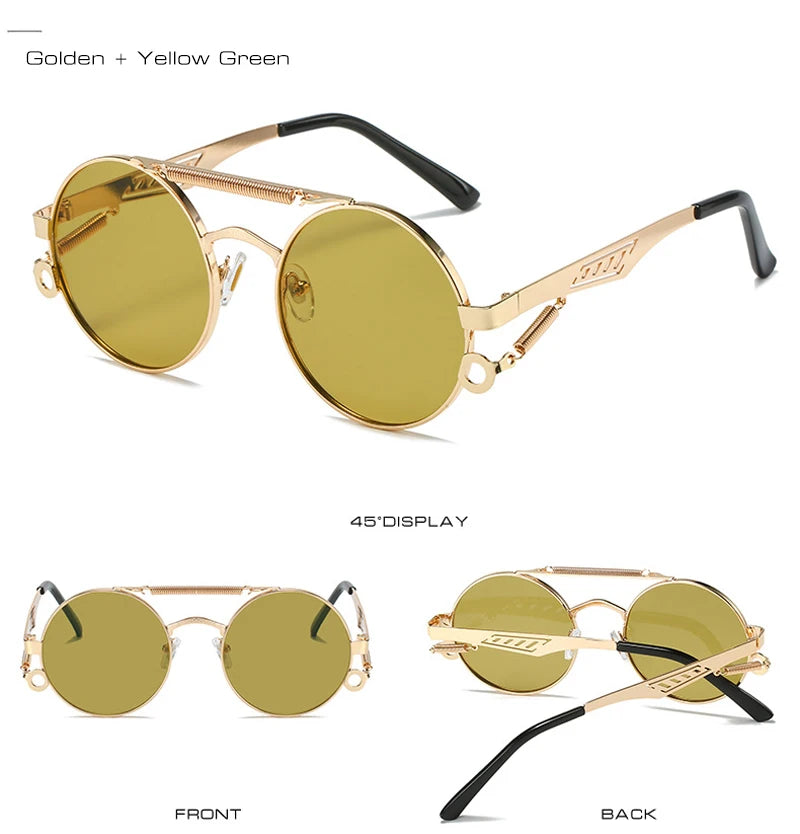 SHAUNA Retro Metal Double Bridges Round Sunglasses Women Fashion Gradient Mirror Eyewear Men Trending Punk Spring Sun Glasses