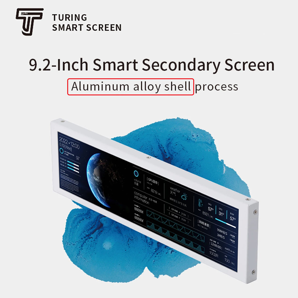TURZX 9.2 Inch Type-C Chassis Secondary Screen 1920*462 IPS Display CPU GPU RAM HDD Weather Monitor LCD No AIDA64 USD Display