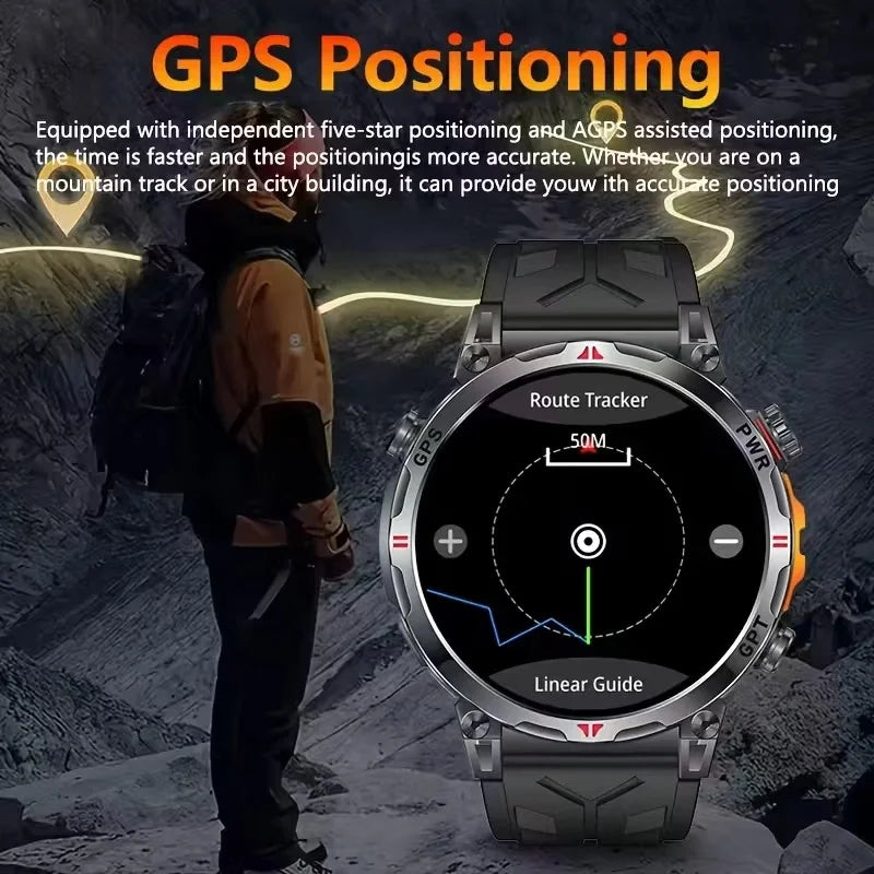 New Outdoor GPS GPT Compass Smart Watch 3ATM Waterproof Fitness Track Heart Rate BT Call Professional Sports 650mAh Smartwatch