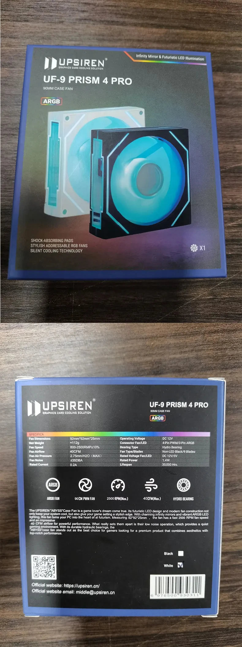 UPSIREN UF-9 PRISM 4 PRO Computer Chassis Fan，92mm ARGB 4 Pin PWM Quiet Cooling Fan 12V Large Air Volume