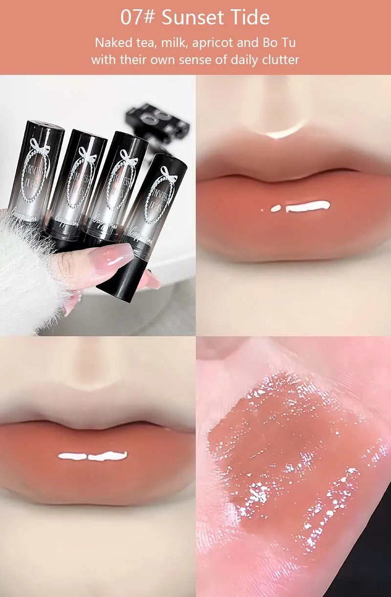 Pink Crystal Mirror Glass Solid Lip Gloss Round Tube Water Light Jelly Lipstick Moisturizing Clear Lip Glaze Nude Brown Lip Tint