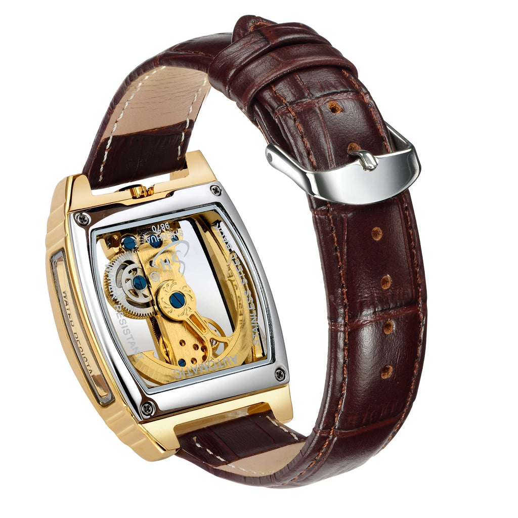 Luxury Transparent Automatic Mechanical Men Watch Steampunk Skeleton Gear Self Winding Leather Men's Clock Watches montre homme