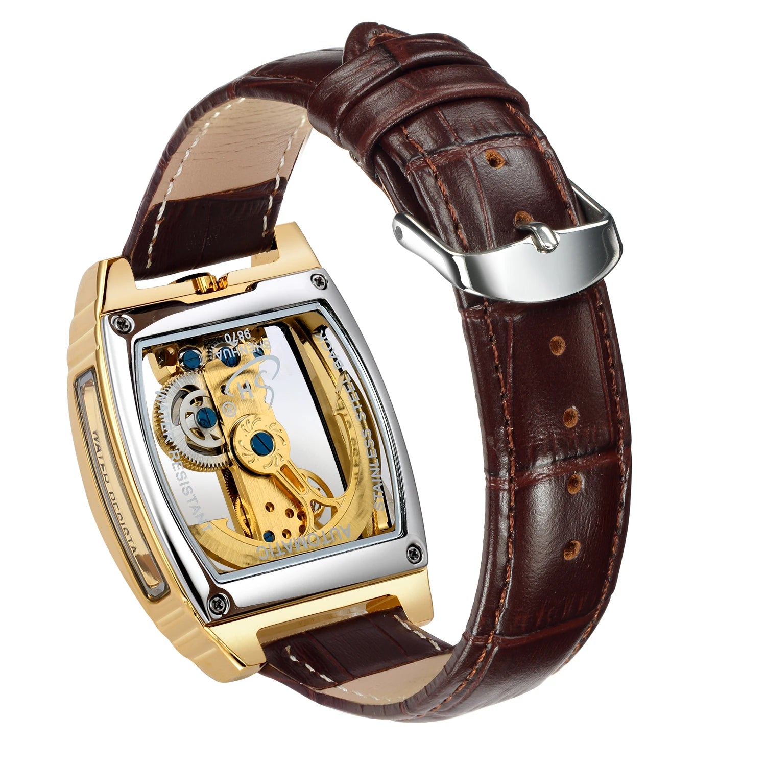 Luxury Transparent Automatic Mechanical Men Watch Steampunk Skeleton Gear Self Winding Leather Men's Clock Watches montre homme