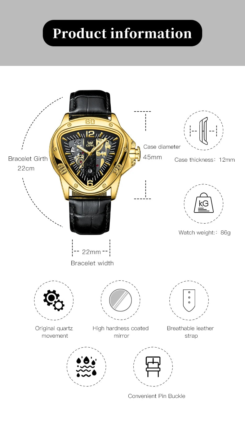 OPK 8168 Fashion Original Quartz Watch For Men Luxury Waterproof Luminous Leather Hand Clock Top Brand Business Man Watches 2024