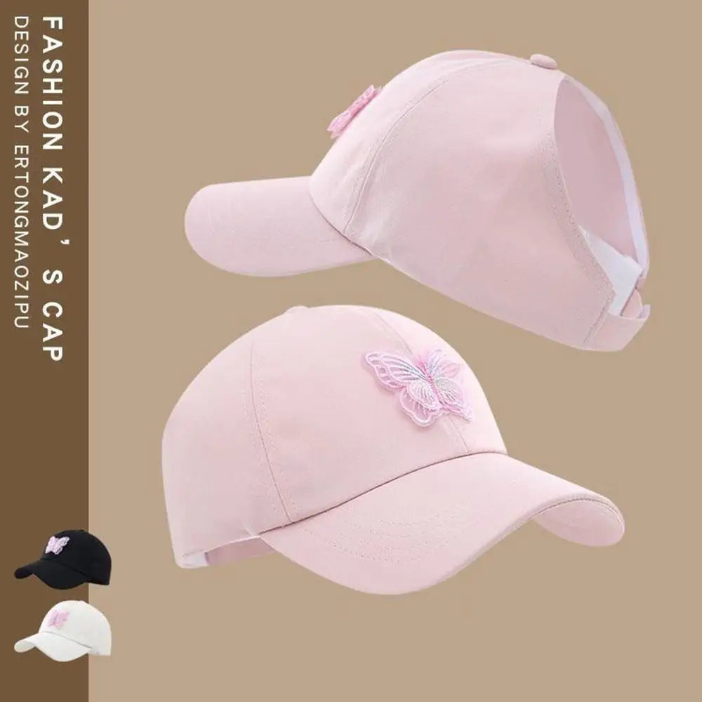 Summer Kids Baseball Caps Sun Protection Hollow High Ponytail Caps for Boys Girls Butterfly Print Outdoor Sunscreen Baseball Cap