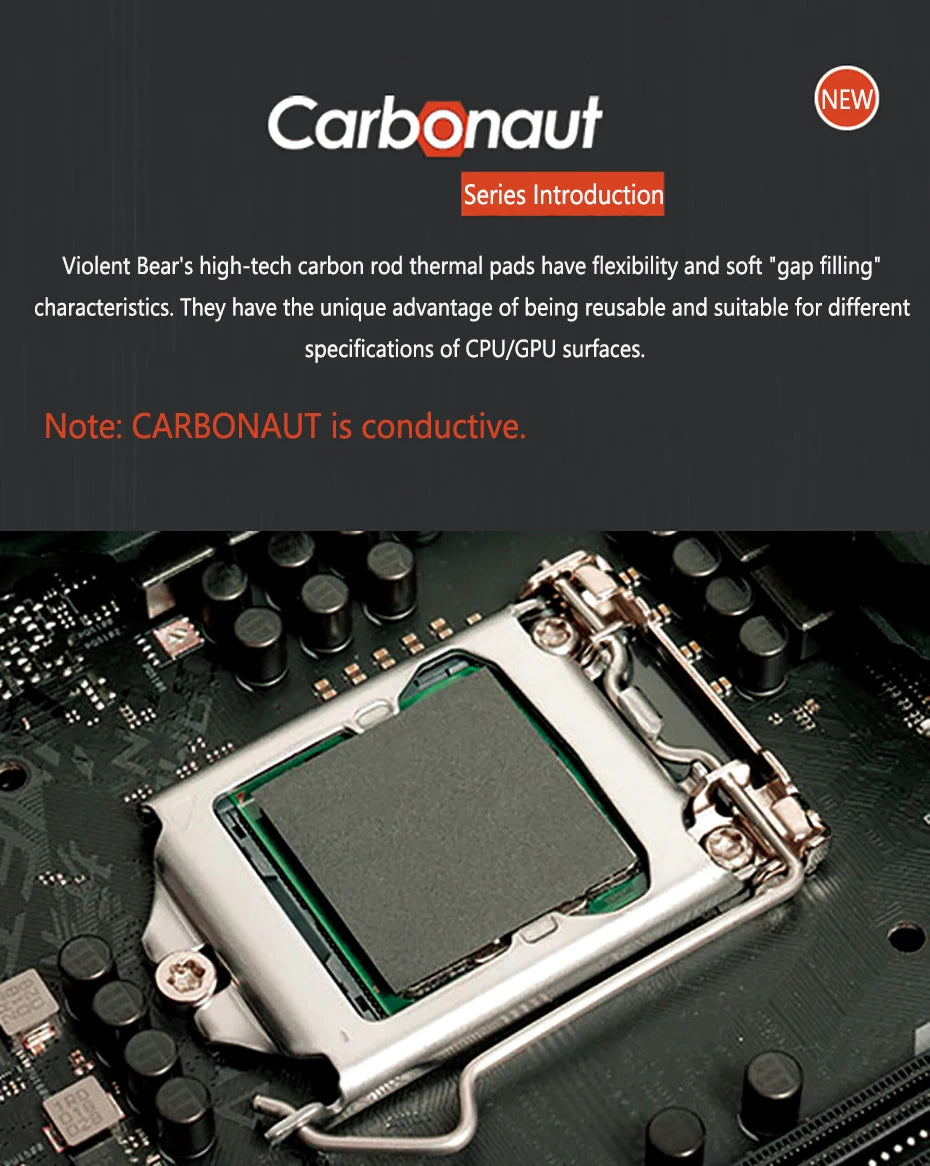 Thermal Grizzly Carbonaut 62.5W/mk Thermal Pad Reusable High Thermal Conductivity CPU/GPU Motherboard Heat Silicone Pad