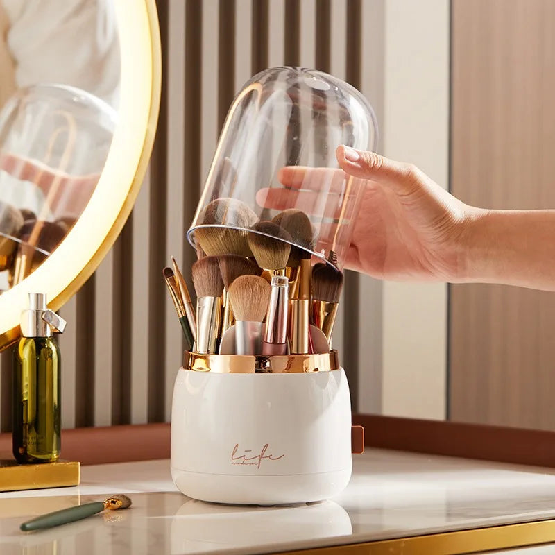 360° Rotating Make Up Organizer With Lid Luxury Cosmetic Brushes Holder Lipstick Eyebrow Pencil Holder Eye Shadow Storage Box