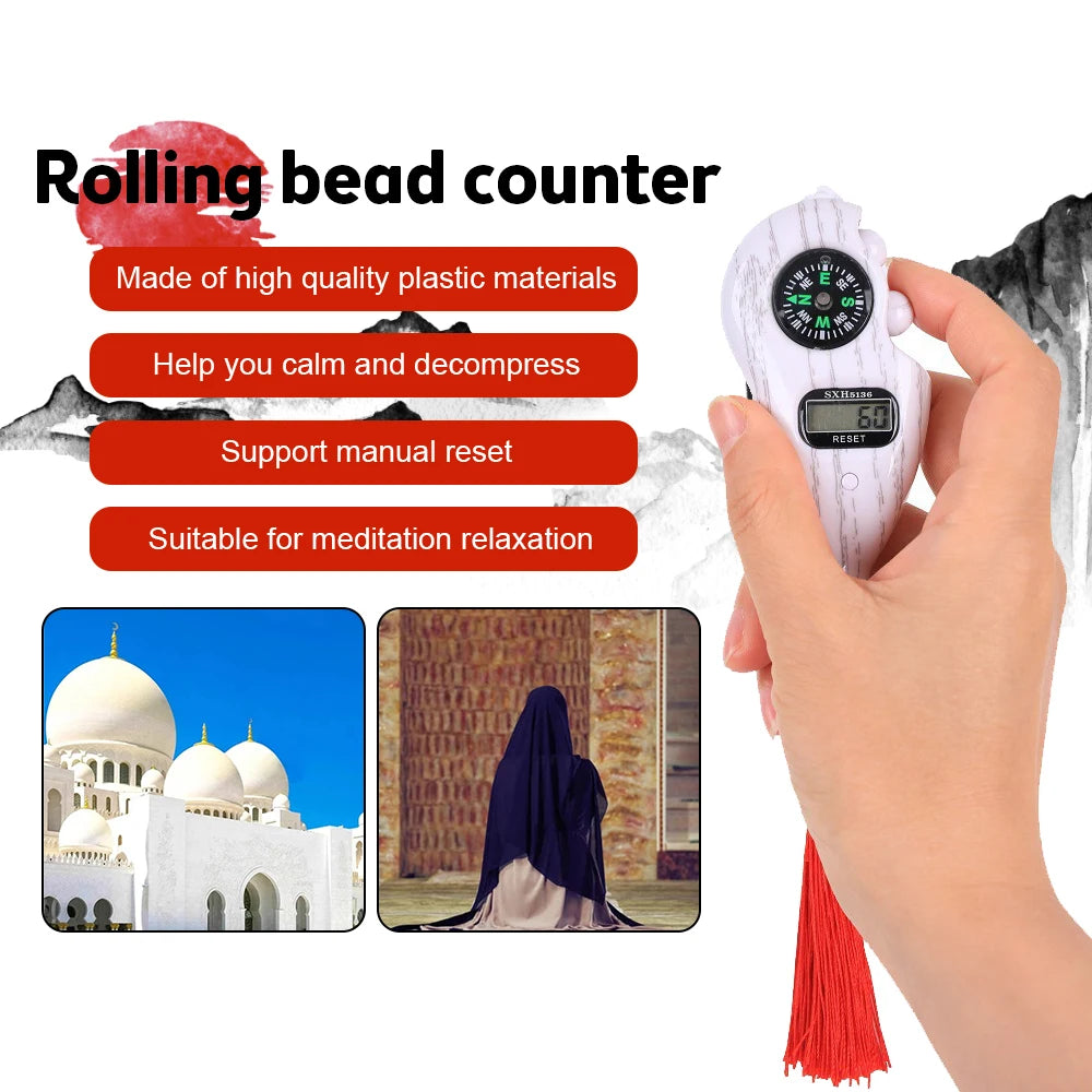 Electronic Digital Electronic Tally Counter with Compass Tassel Finger Game Toy Manual Reset Decompress Relax Tool LCD Register