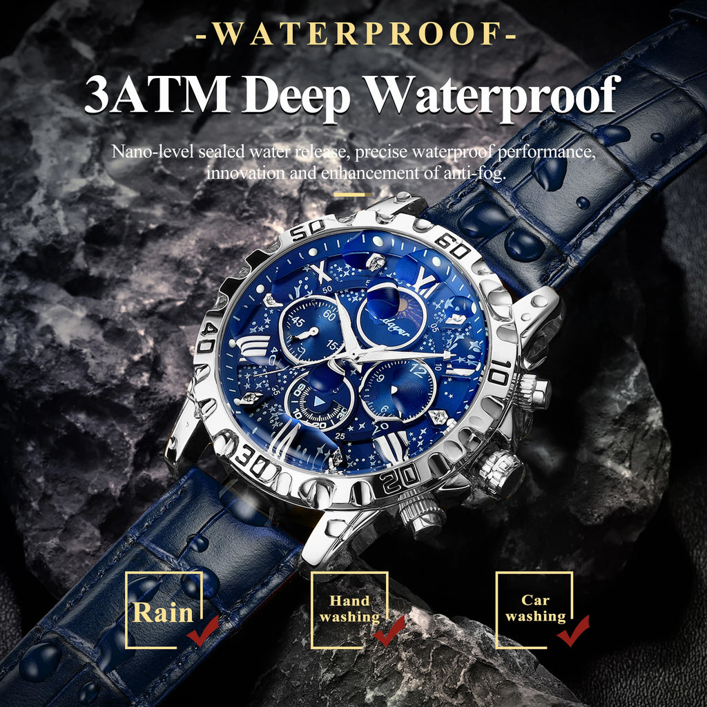 POEDAGAR Original Military Man Wristwatch Waterproof Luminous Chronograph Leather Strap Watches For Men Quartz Men's Watch Reloj