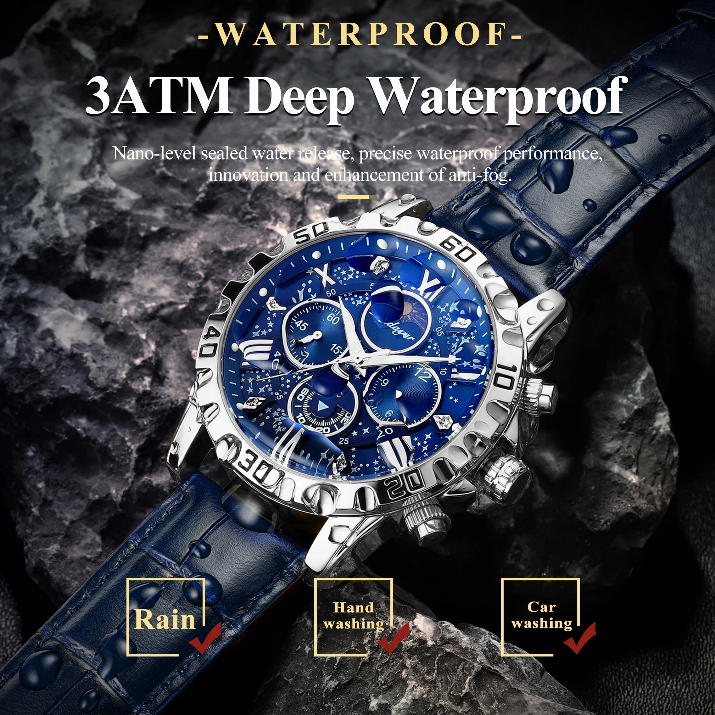 POEDAGAR Original Military Man Wristwatch Waterproof Luminous Chronograph Leather Strap Watches For Men Quartz Men's Watch Reloj