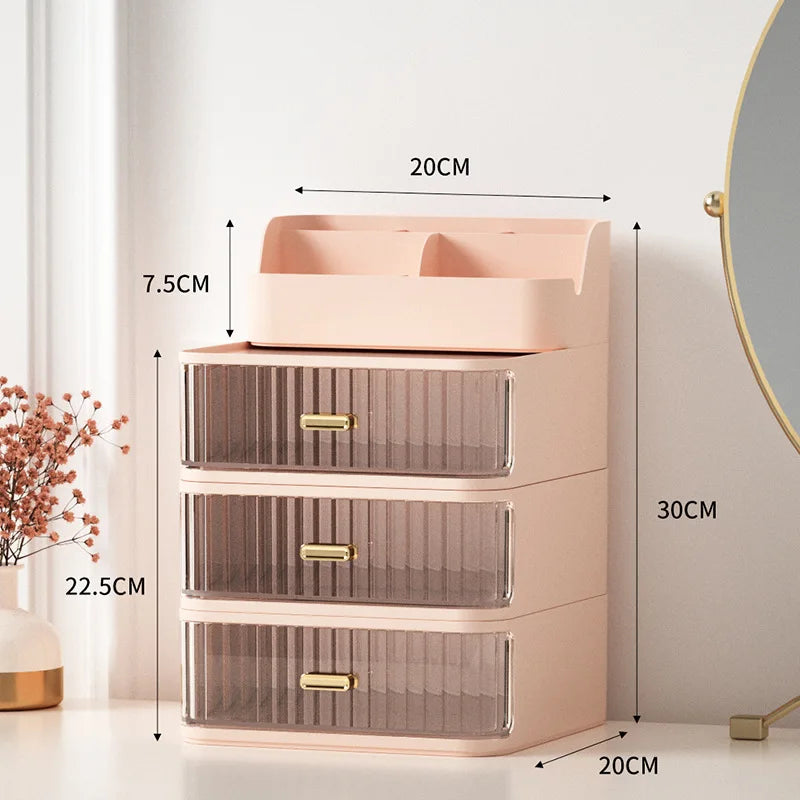 Luxury Makeup Organizer Cosmetic Storage Box Drawer Type Lipstick Skincare Makeup Brush Holder Desktop Make Up Container