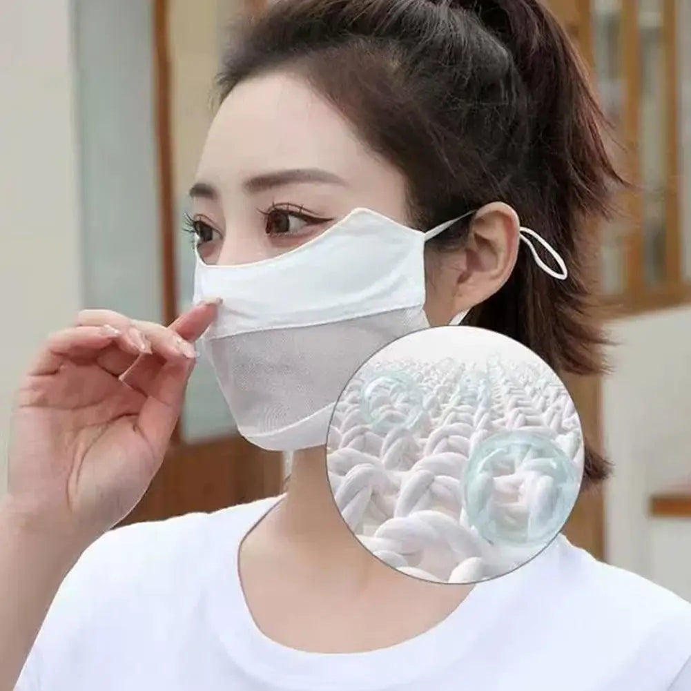 Summer Ice Silk Face Mask Women Cool Breathable Mesh Sunscreen Cover UV Shield for Outdoor Riding Driving Fishing Sport Masks