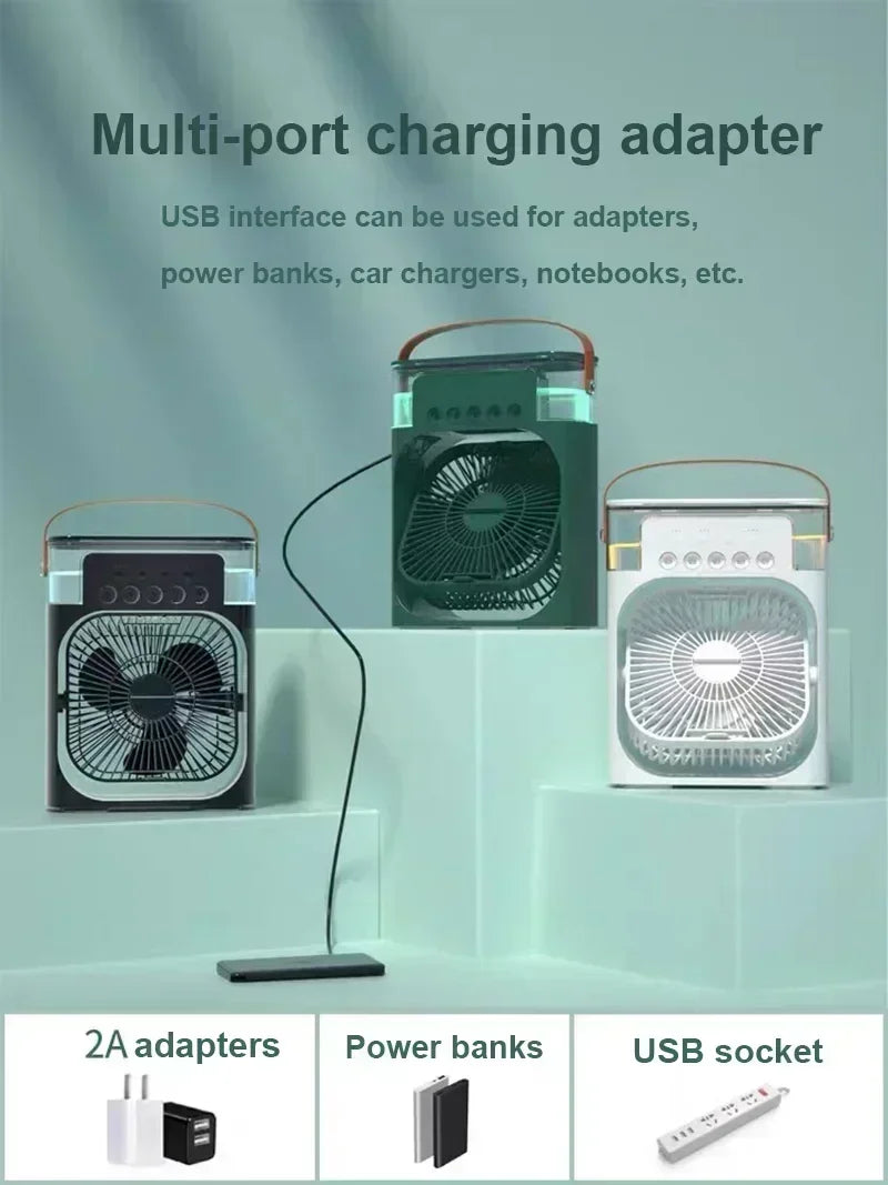 Summer Cooling Fan 3 In 1 Portable Desktop Humidifier USB Mini Air Conditioners Night Light Water Mist For Home, Office