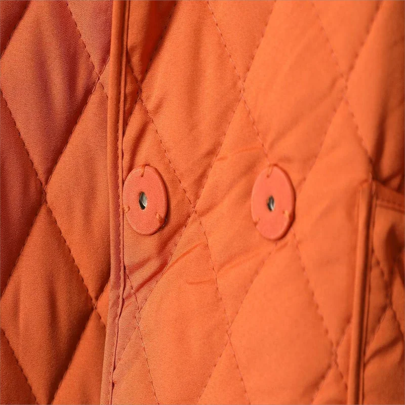 Pocket Solid Women Parkas Winter New Orange Straight Warm Thicken Knee-Length Female Outwear Coats Tops