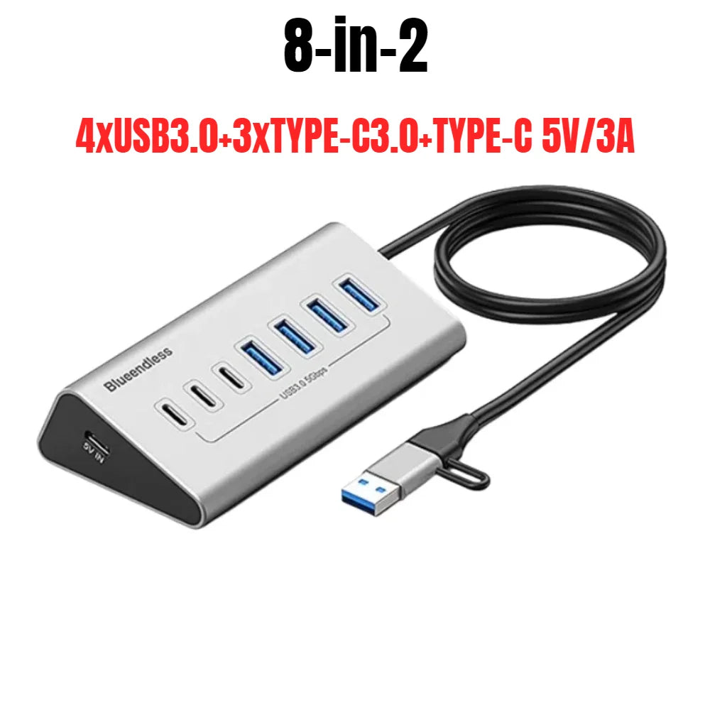 9 in 2 USB C Hub To USB 3.2 Aluminum Docking Station 10Gbps Type C 3.2 Splitter with SD/TF Card Reader for PC Laptop Tablet