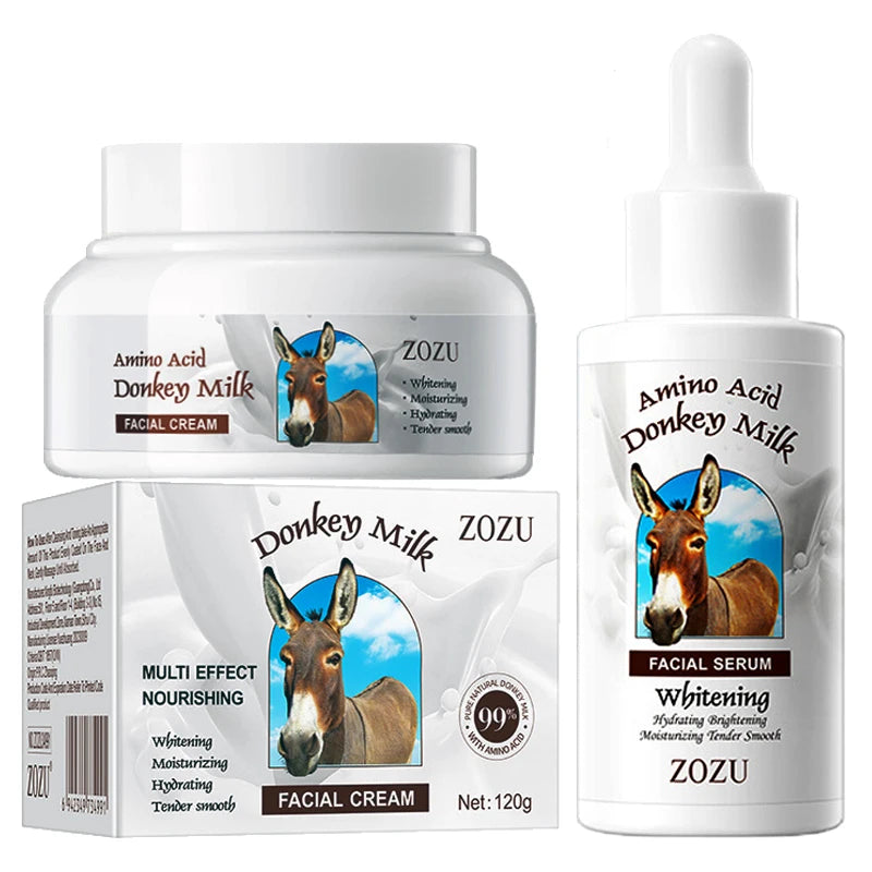 Donkey Milk Skin Care Set Strong Whitening Face Cream Dark Spots Brighten Facial Serum Anti-aging Firming Essence Skincare
