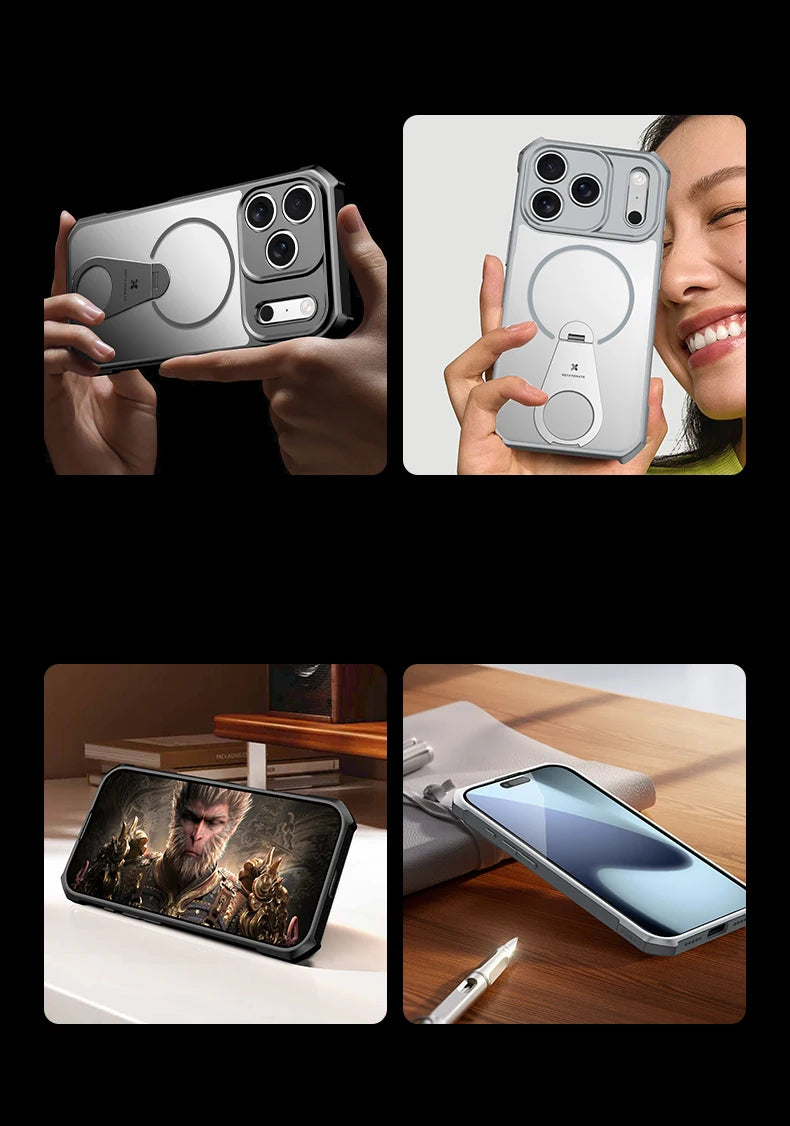 Xundd For iPhone 17 Pro Max 17 Air 17 Pro Magnetic Case with 360° Invisible Stand,PC+TPU Anti-fingerprint Anti-drop Phone Cover