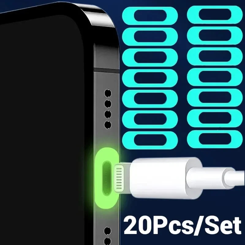 20/5Pcs Luminous Charging Port Protective Film Protector Cover Type-C Charging Port Protective Sticker for iPhone Samsung Phone