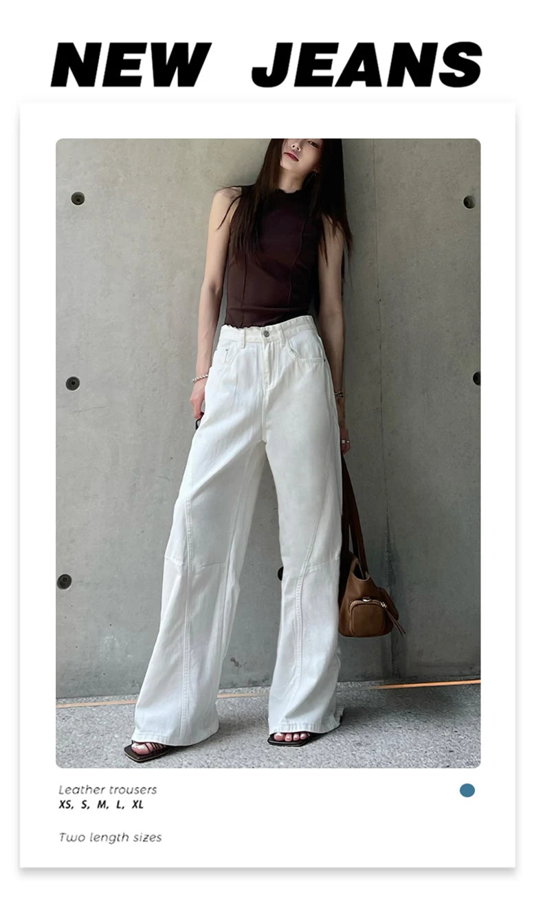 KSTUN 2025 Summer New Women's White Jeans Low Waist Wide Leg Jeans Denim Pants Losoe Fitness Girls Casual Dragging Pants Striped