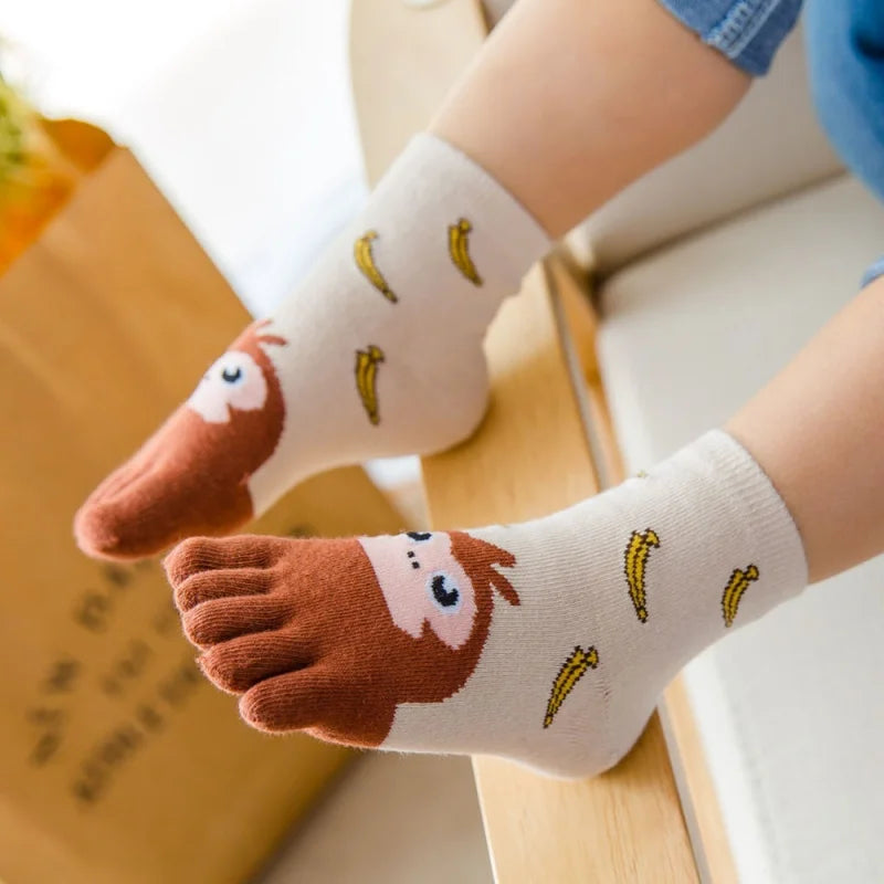 3Pairs/lot Children's Socks For Girls Boys Cute Soft Five Fingers Print Cartoon Kids Baby Boy Girl Sock 3-12Years Four Seasons