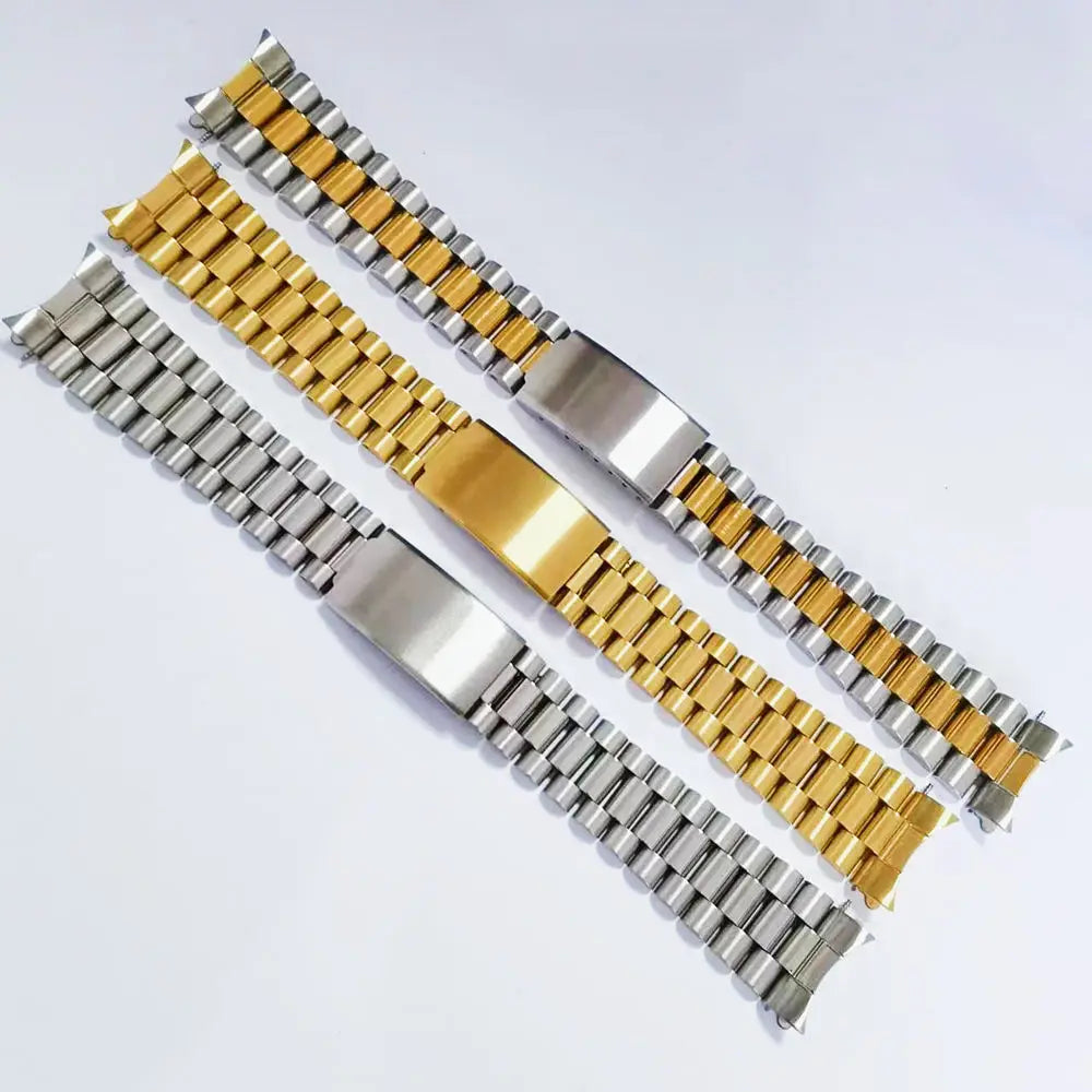 Gold Silver Stainless Steel President Curved End18mm 20mm 21mm Watch Strap Band Bracelet Fit For ROX SKX Watch