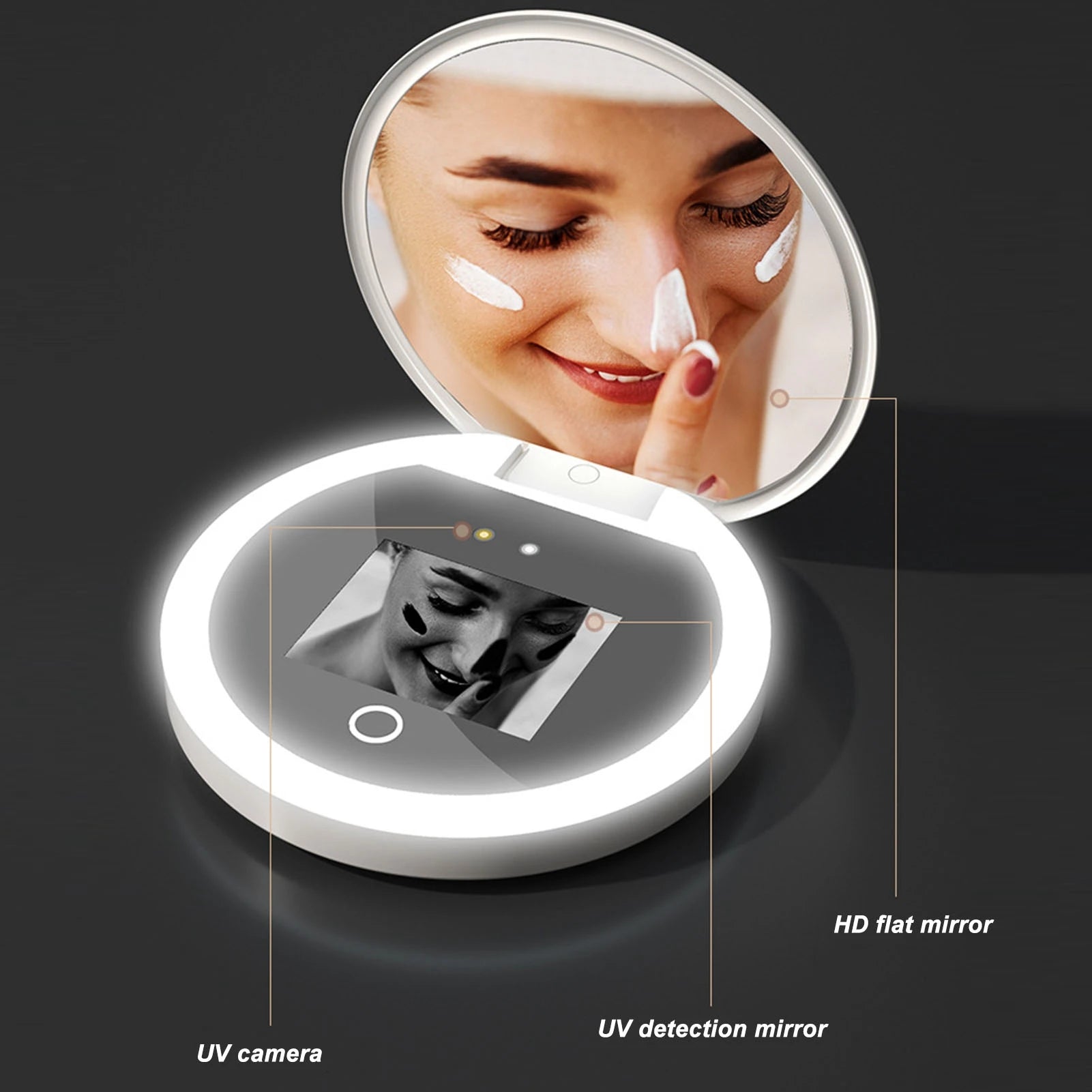 Sunscreen Mirror UV Camera UV Mirror Sunscreen Testing Camera with Light 2X Magnification Travel Makeup 3.5in  Size L